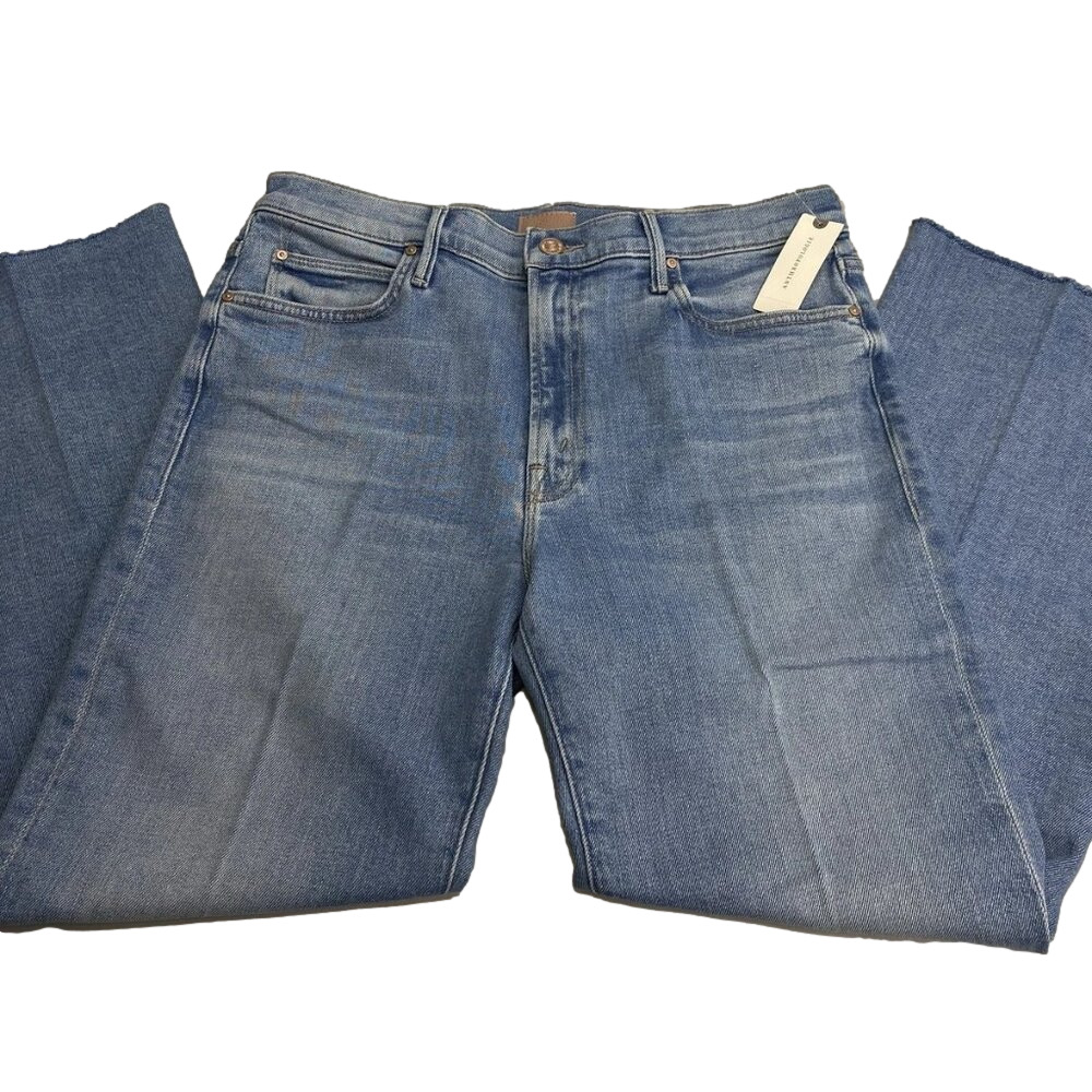 MOTHER Women's The Kick It Ankle Jeans Size 31 – "Can You Dig It" Blue, Frayed H
